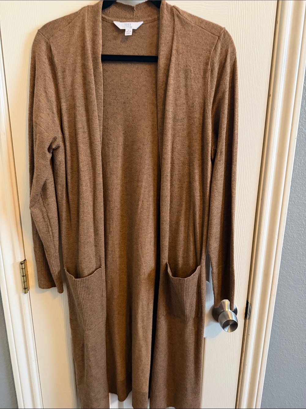 Time and True Open-Front Long Pocket Cardigan - Brown